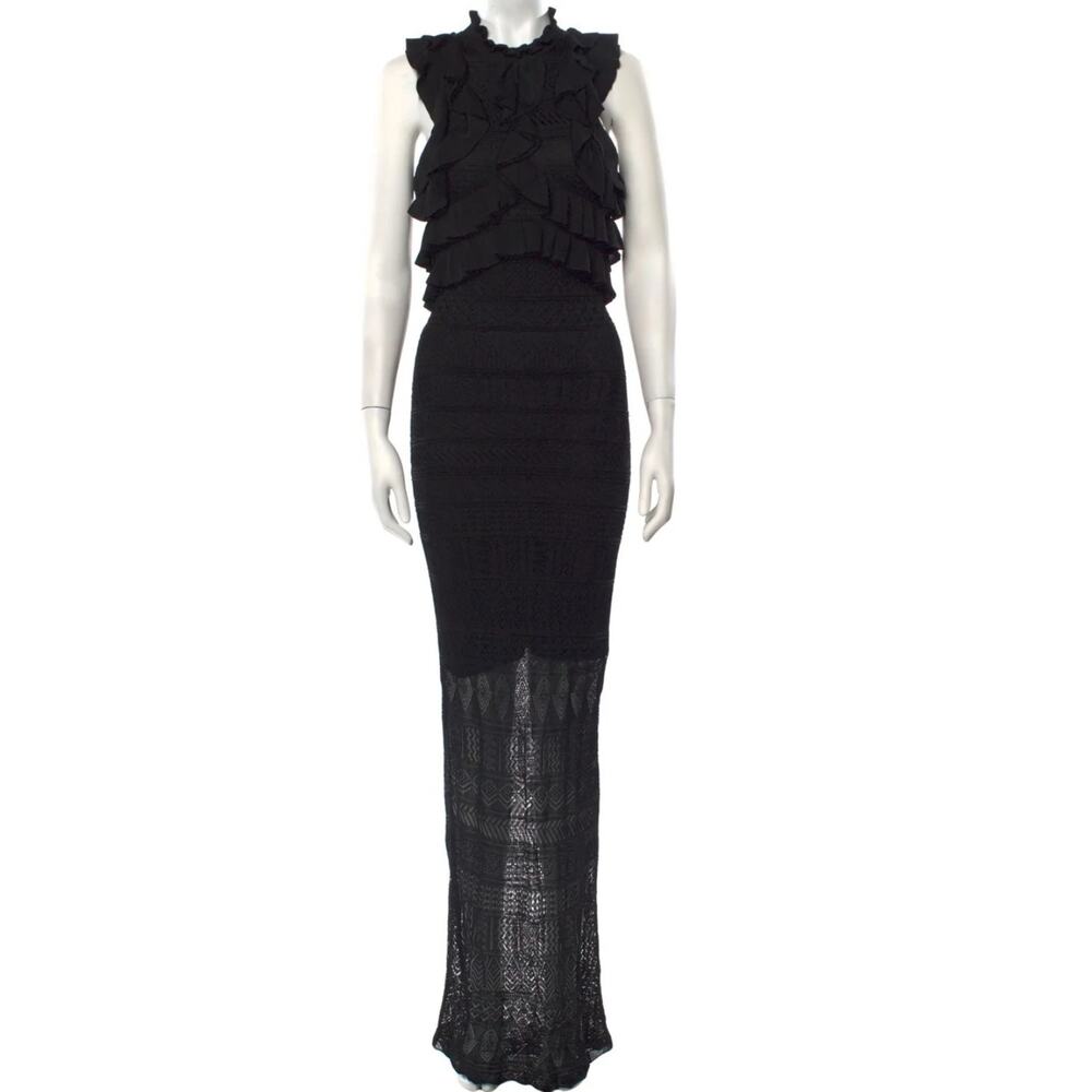 Ronny Kobo Women's Black Nova Dress Maxi Dress Stretchy Knitted Ruffle Sleeveles